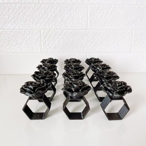 Elegant Rose Napkin Rings – Glitter Black Handmade - Wedding Party Event Planner - Picture 10 of 13